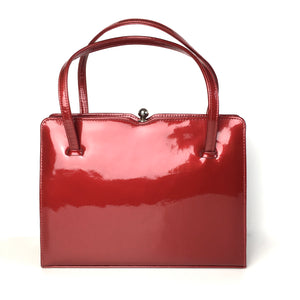 Vintage 50s/60s Cherry Red Patent Leather Classic Ladylike Bag w/ Silver Tone Clasp by MacLaren Made in England-Vintage Handbag, Kelly Bag-Brand Spanking Vintage