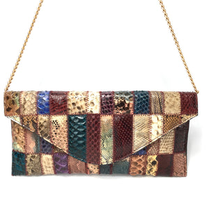 Vintage Multicoloured Snakeskin Patchwork Clutch Chain Bag J Perez Made in Spain-Vintage Handbag, Exotic Skins-Brand Spanking Vintage