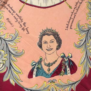 Vintage Large 1953 HM Queen Elizabeth Coronation Scarf in Burgundy/Pink/Ivory-Scarves-Brand Spanking Vintage
