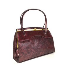 Load image into Gallery viewer, Vintage 60s/70s Patent Leather Faux Snakeskin Classic Ladylike Bag In Burgundy Red By Holmes of Norwich-Vintage Handbag, Kelly Bag-Brand Spanking Vintage
