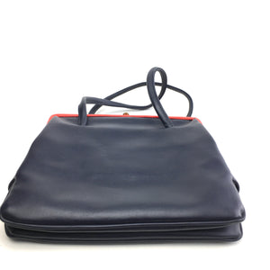 Vintage 50s 60s Navy With Red Trim Twin Handled Faux Leather Double Dolly Bag-Vintage Handbag, Dolly Bag-Brand Spanking Vintage