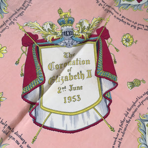 Vintage Large 1953 HM Queen Elizabeth Coronation Scarf in Burgundy/Pink/Ivory-Scarves-Brand Spanking Vintage