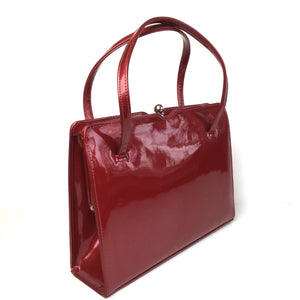 Vintage 50s/60s Cherry Red Patent Leather Classic Ladylike Bag w/ Silver Tone Clasp by MacLaren Made in England-Vintage Handbag, Kelly Bag-Brand Spanking Vintage