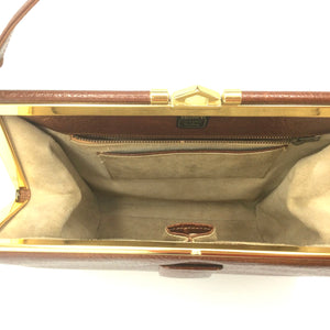 Vintage 50s Dark Tan Brown Textured Leather Bag by Salisburys Made in England-Vintage Handbag, Kelly Bag-Brand Spanking Vintage