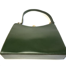 Load image into Gallery viewer, Vintage 50s 60s Classic Dark Olive Green Leather Bag Top Handle Bag with Gilt Clasp and Suede Lining-Vintage Handbag, Kelly Bag-Brand Spanking Vintage
