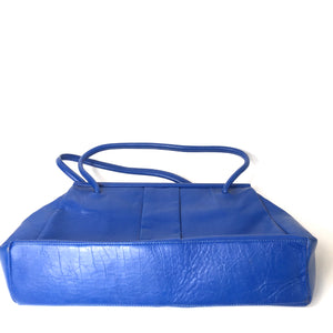 Vintage Very Large 90s Bright Blue Leather Tote bag, Overnight, Weekend Bag-Vintage Handbag, Large Handbag-Brand Spanking Vintage