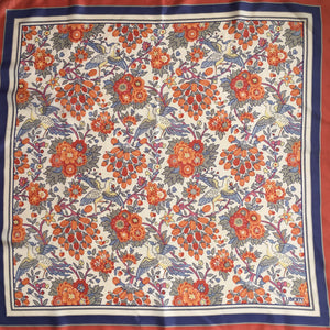 Vintage Liberty of London Floral Silk Scarf in Orange/Blue/Grey Floral Design-Scarves-Brand Spanking Vintage