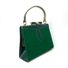 Load image into Gallery viewer, Vintage 50s 60s Dainty Green Faux Leather Top Handle, Clasp Top Bag, Mrs Maisel Bag by Annette Handbags Made in US-Vintage Handbag, Kelly Bag-Brand Spanking Vintage
