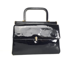 Load image into Gallery viewer, SOLD Vintage 60s 70s Black Patent Leather Gilt Clasp Jackie O Style Bag by Waldybag for Pidduck Hanley-Vintage Handbag, Kelly Bag-Brand Spanking Vintage

