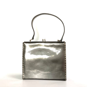 Vintage 60s/70s Classic Dainty Little Grey Patent Leather Top Handle Bag By Waldybag-Vintage Handbag, Kelly Bag-Brand Spanking Vintage