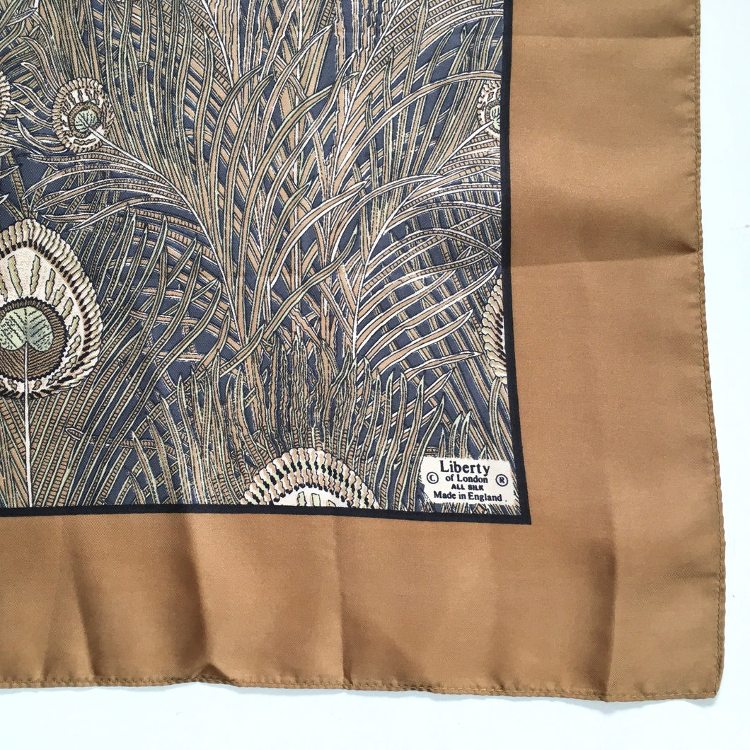 Vintage Liberty Of London Large Silk Scarf In 'Hera' Design In Gold/ Grey/Green-Scarves-Brand Spanking Vintage