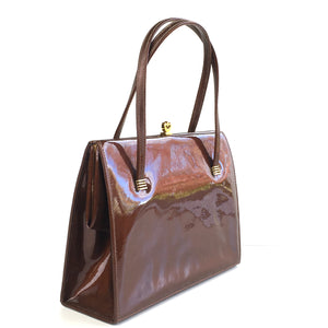Vintage 60s/70s Copper Brown Patent Leather Classic Ladylike Bag, Top Handle Bag, Mrs Maisel Bag-Vintage Handbag, Kelly Bag-Brand Spanking Vintage