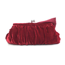 Load image into Gallery viewer, Vintage 70s 80s Raspberry Red Velvet Clutch Bag Evening/Occasion w/ Silver Kisslock Clasp and Large Taffeta Bow-Vintage Handbag, Evening Bag-Brand Spanking Vintage
