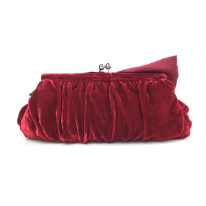 Vintage 70s 80s Raspberry Red Velvet Clutch Bag Evening/Occasion w/ Silver Kisslock Clasp and Large Taffeta Bow-Vintage Handbag, Evening Bag-Brand Spanking Vintage