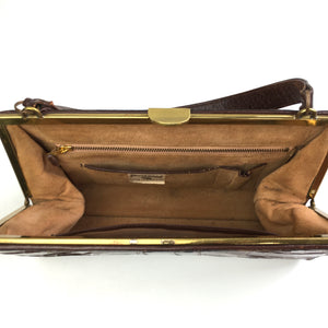 SALE Vintage 40s 50s Glossy Chestnut Crocodile Skin Handbag by Moreware Made in England in Top Handle Style-Vintage Handbag, Exotic Skins-Brand Spanking Vintage
