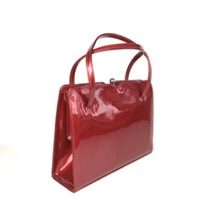 Load image into Gallery viewer, Vintage 50s/60s Cherry Red Patent Leather Classic Ladylike Bag w/ Silver Tone Clasp by MacLaren Made in England-Vintage Handbag, Kelly Bag-Brand Spanking Vintage

