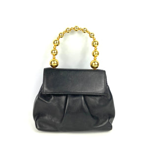 Vintage 80s/90s Elegant Black Leather Gilt Handle Bag by Lisetta Paoletti Made in Italy-Vintage Handbag, Dolly Bag-Brand Spanking Vintage