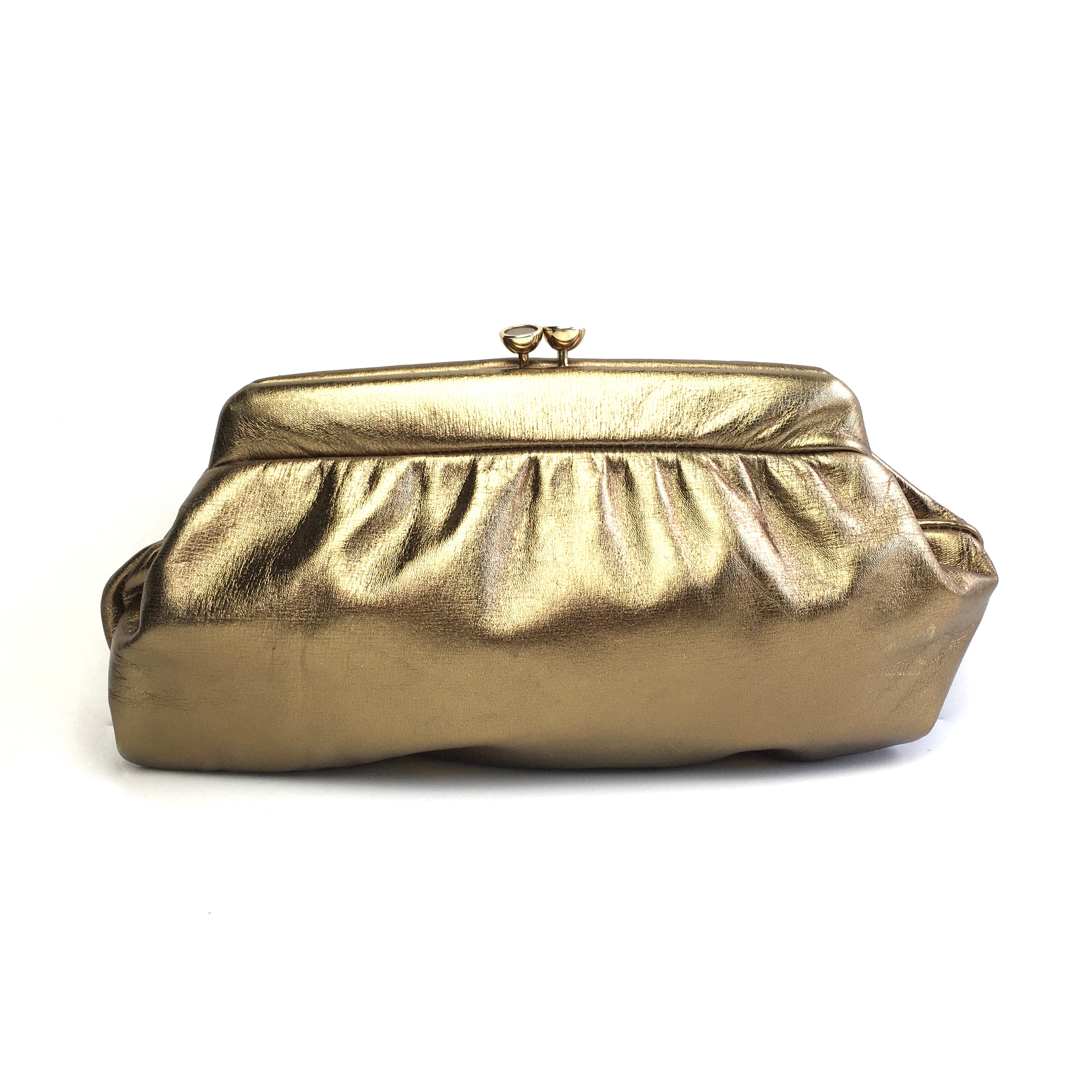 Leather Clutch Pattern Large Ruched Cloud Metallic Gold Evening