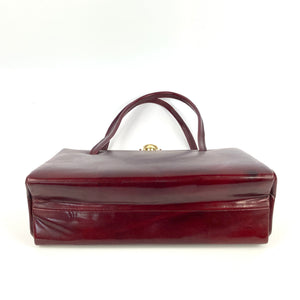 Vintage 60s Burgundy Wine Red Mottled Patent Leather Handbag, By Lotus Made in Gt Britain-Vintage Handbag, Kelly Bag-Brand Spanking Vintage