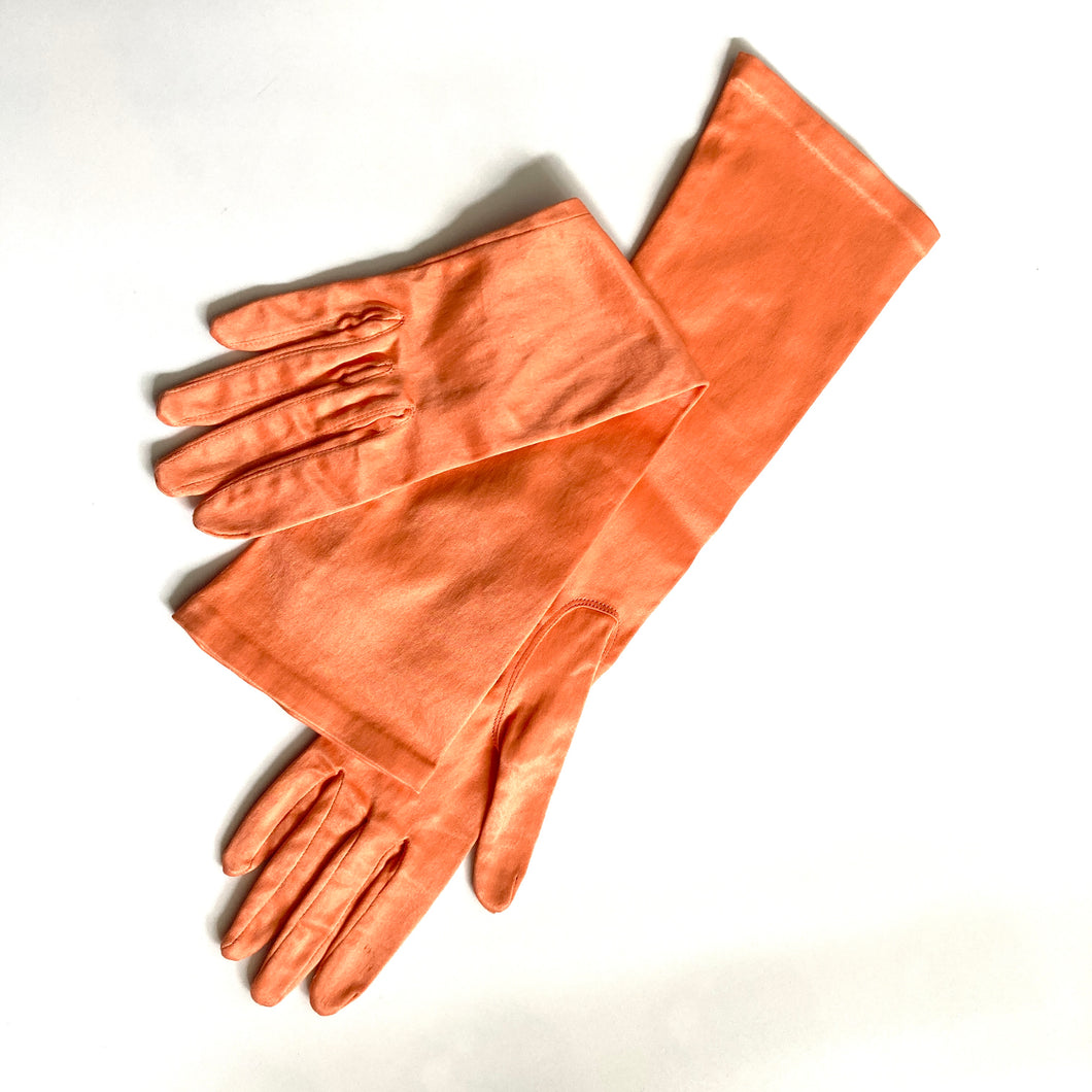 Vintage 50s/60s Orange Satin Long Evening/Occasion Gloves by Neyret Made in France7 1/2-Accessories, For Her-Brand Spanking Vintage