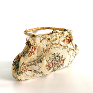 Vintage 60s/70s Dainty Tapestry Dolly Bag with Bamboo Handle by Freedex-Vintage Handbag, Dolly Bag-Brand Spanking Vintage