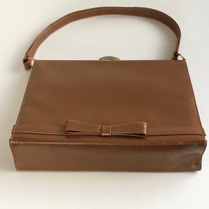 Reserved Vintage 50s bronze leather handbag, vintage purse, with bow detail in pearlised leather by Waldybag-Vintage Handbag, Kelly Bag-Brand Spanking Vintage