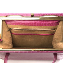 Load image into Gallery viewer, Vintage 60s Leather Faux Crocodile Fuschia Pink Classic Ladylike Bag, Top Handle Mrs Maisel Bag-Vintage Handbag, Kelly Bag-Brand Spanking Vintage
