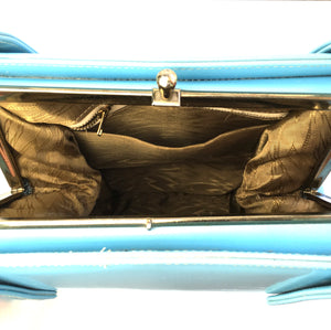 Vintage 60s Large Ice Blue Patent Top Handle Bag by Berné Made In California USA-Vintage Handbag, Kelly Bag-Brand Spanking Vintage