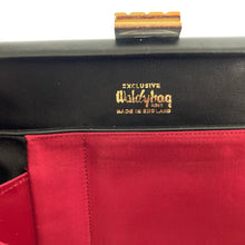 Load image into Gallery viewer, Vintage 50s/60s Wide Slim Black Grosgrain Waldybag with Fuschia Silk Lining/ Silk Coin Purse Made in England-Vintage Handbag, Top Handle bag-Brand Spanking Vintage
