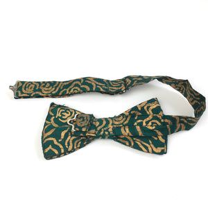 SOLD Silk Handmade in UK Ready Tied Bow Tie in Forest Green and Gold Slub Silk-Accessories, For Him-Brand Spanking Vintage