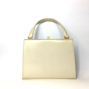 Vintage Linslade Leather Classic Ladylike Handbag Top Handle Bag in Cream/Beige Made in England-Vintage Handbag, Kelly Bag-Brand Spanking Vintage