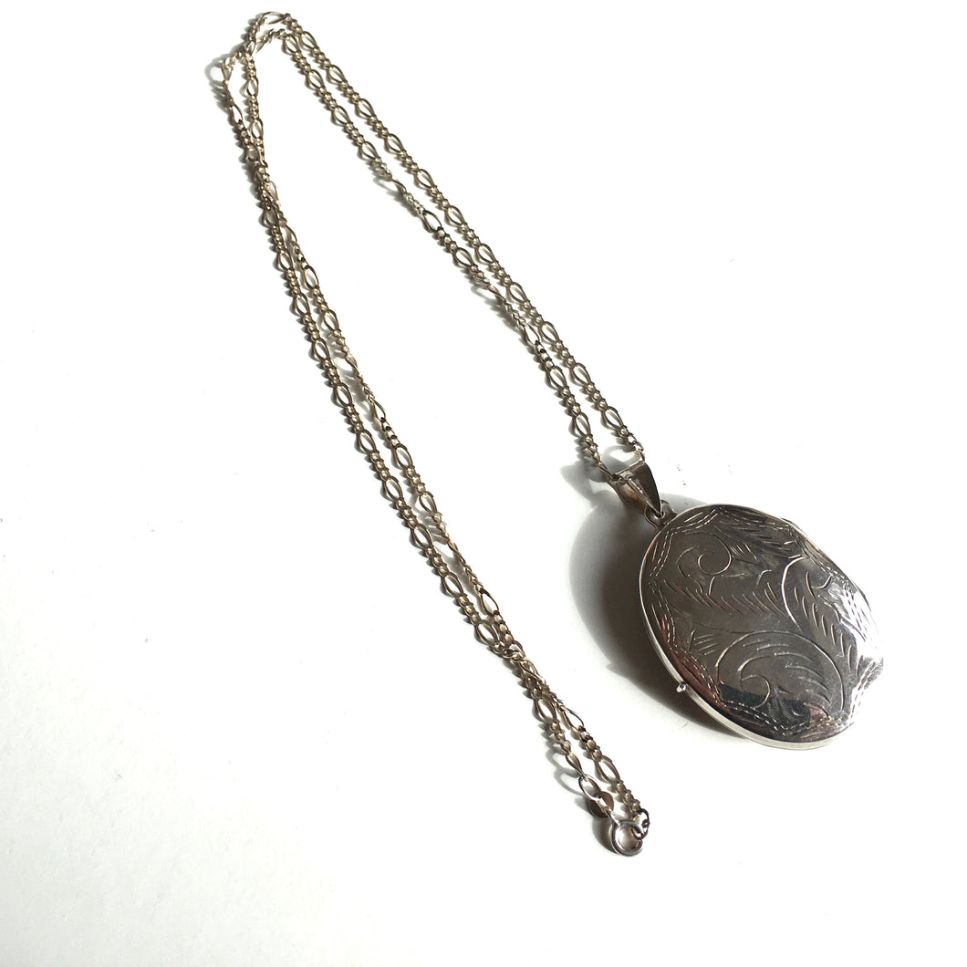 Large Sterling Silver Engraved Locket with Dainty 24