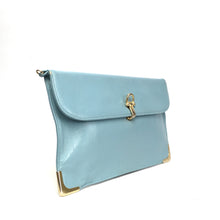 Load image into Gallery viewer, Vintage 70s Powder Blue Leather Clutch Bag with Gilt Clasp and Accents by Jane Shilton-Vintage Handbag, Clutch Bag-Brand Spanking Vintage
