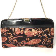 Load image into Gallery viewer, Vintage 70s/80s Red Black and Gold Paisley Chenille Tapestry and Black Patent Leather Clutch Shoulder Chain Bag-Vintage Handbag, Clutch Bag-Brand Spanking Vintage
