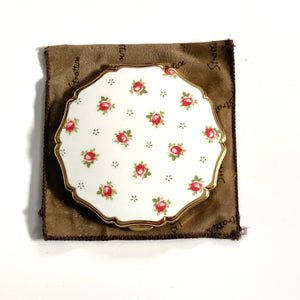 Exquisite Vintage Unused Powder Compact By Stratton in Rare Pink/Red Rosebud Design-Accessories, For Her-Brand Spanking Vintage
