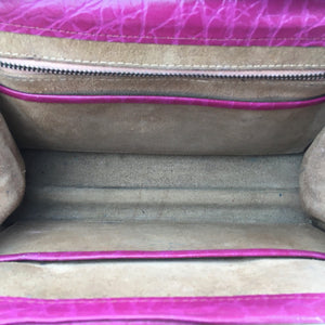 Vintage 60s Leather Faux Crocodile Fuchsia Pink Classic Ladylike Bag, Top Handle Mrs Maisel Bag-Vintage Handbag, Kelly Bag-Brand Spanking Vintage