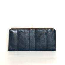 Load image into Gallery viewer, Vintage 70s/80s Clutch Bag In Black Lizard Skin w/ Optional Gilt Chain Made in England-Vintage Handbag, Clutch bags-Brand Spanking Vintage

