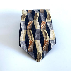 Vintage 80s Silk Tie by Jaeger in Geometric Design in Grey, Cream, Black and Brown Made in Italy-Accessories, For Him-Brand Spanking Vintage