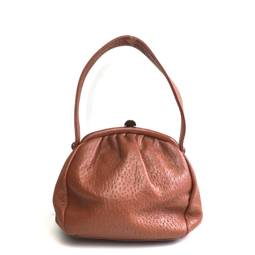 Vintage 50S Dainty Little Round Dolly Bag in Rust Orange Leather Faux Pigskin-Vintage Handbag, Dolly Bag-Brand Spanking Vintage