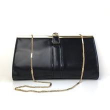 Load image into Gallery viewer, Vintage 70s 80s Black Calf Leather and Patent Clutch Bag W/Optional Chain by Renata W/ Box Made in Italy-Vintage Handbag, Clutch Bag-Brand Spanking Vintage
