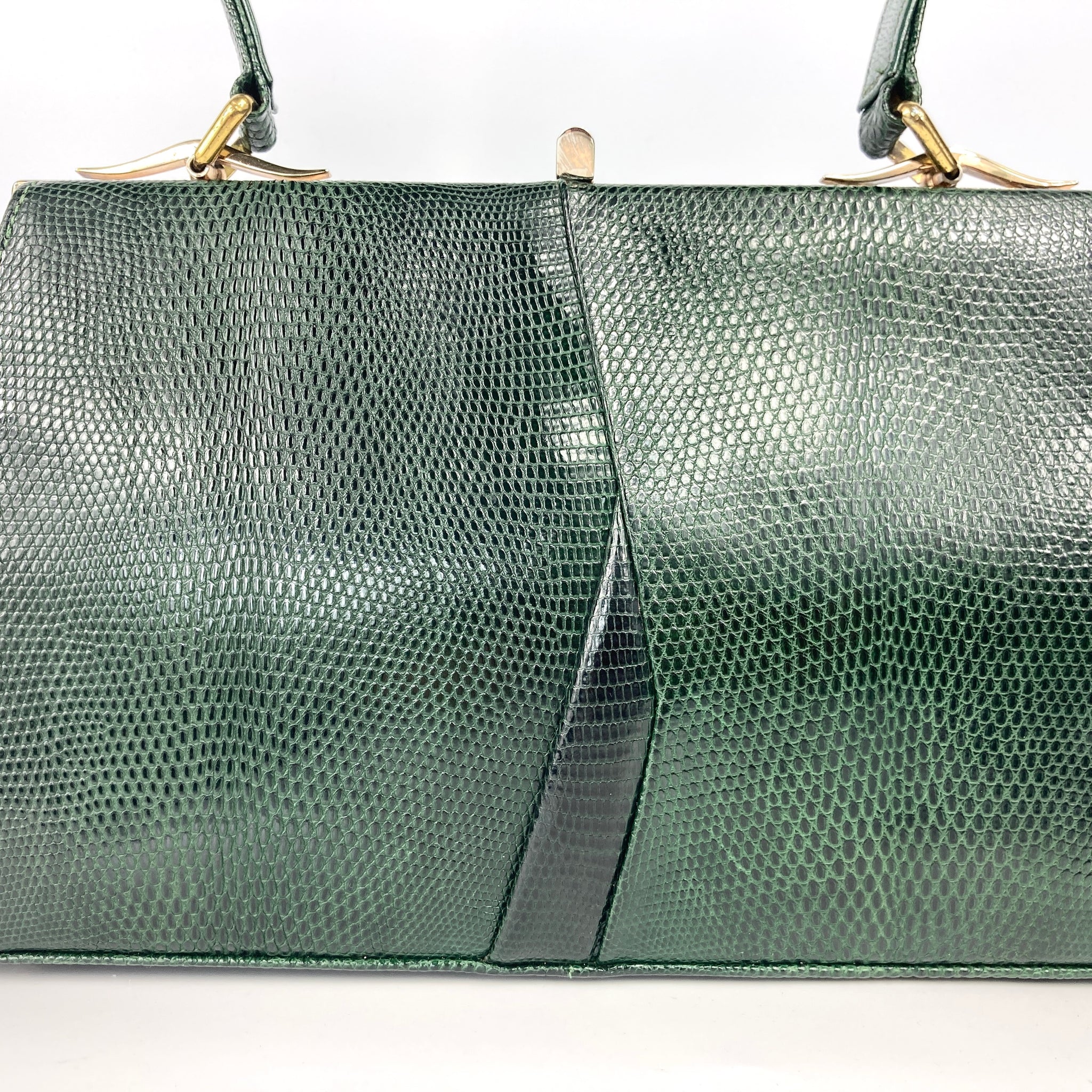 RESERVED Vintage 50s/60s Green/Black Lizard Skin Top Handle Bag/Coin P –  Brand Spanking Vintage
