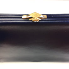 Load image into Gallery viewer, Vintage 50s Navy Blue Leather, Slim Wide Waldybag, Top Handle Bag with Bow/Leaf DetailMade In England-Vintage Handbag, Kelly Bag-Brand Spanking Vintage
