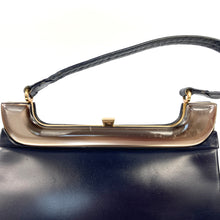 Load image into Gallery viewer, Vintage 50s Dark Navy Leather Waldybag Top Handle Bag and Purse with Mink/Taupe Lucite Trim-Vintage Handbag, Top Handle Bag-Brand Spanking Vintage
