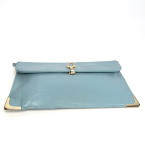 Vintage 70s Powder Blue Leather Clutch Bag with Gilt Clasp and Accents by Jane Shilton-Vintage Handbag, Clutch Bag-Brand Spanking Vintage
