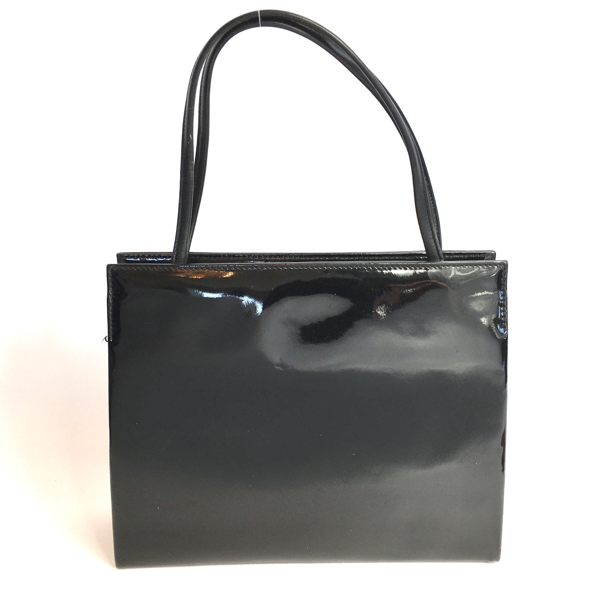 Vintage Black Patent Leather Handbag Structured Classic Black Patent Purse  — High Country Vintage