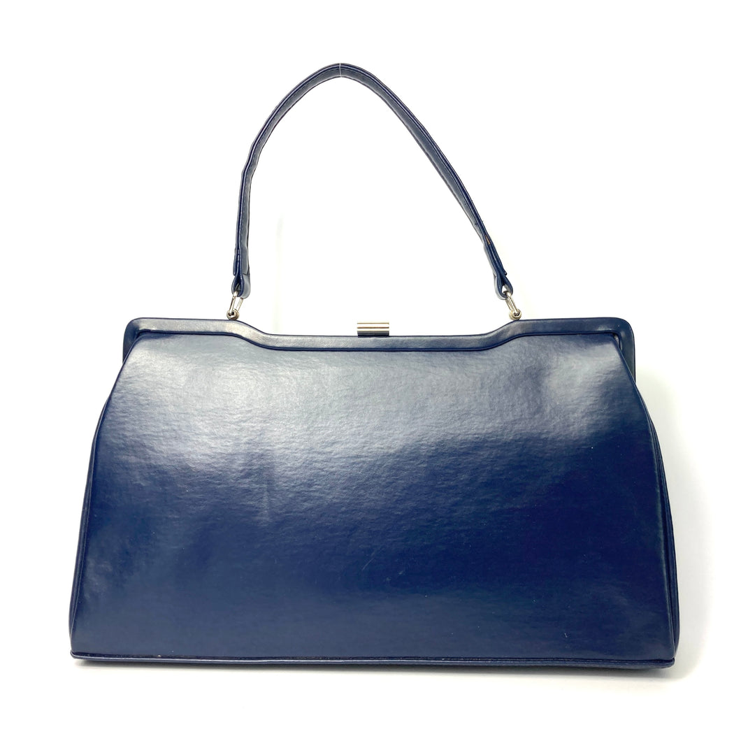 Vintage 50s/50s Large Classic Handbag, Top Handle Bag in Royal Blue w/Chrome Frame by Bagcraft-Vintage Handbag, Kelly Bag-Brand Spanking Vintage