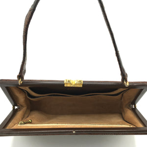 Vintage 50s Slim Dark Chocolate Dainty Lizard Skin Classic Ladylike Bag By Waldybag-Vintage Handbag, Exotic Skins-Brand Spanking Vintage