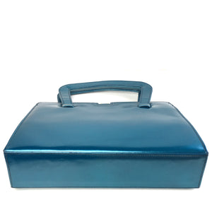 Vintage 50s 60s Stunning Kingfisher Blue/Green Pearlescent Leather Handbag by Meadows Regent Street London-Vintage Handbag, Kelly Bag-Brand Spanking Vintage