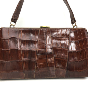 Stunning Brown & Tan 1960's Hornback CROCODILE Skin Handbag