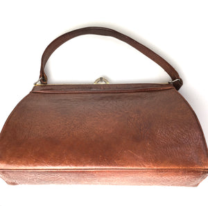 Vintage 40s 50s Miss Marple Tan Textured Leather Large Top Handle Bag-Vintage Handbag, Kelly Bag-Brand Spanking Vintage